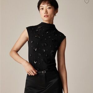 NWT J. Crew Stretch cotton-blend mockneck with floral embellishment